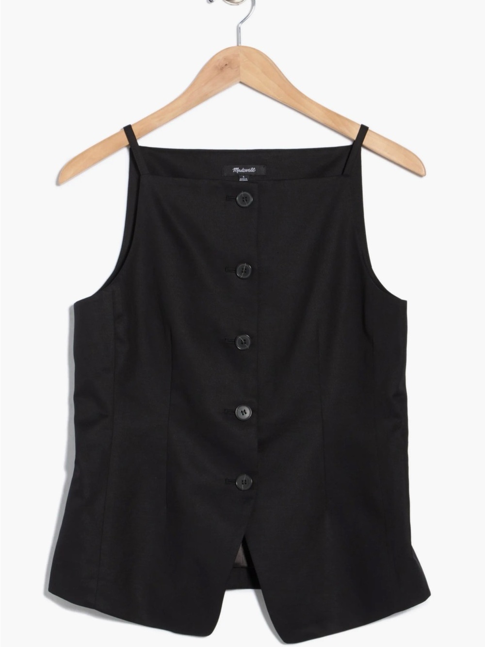 MADEWELL Harlow Square Neck Drapey Vest Black Button-Front Sleeveless Top